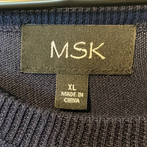 MSK Navy Dress with Patterned Sleeves - Picture 2 of 5